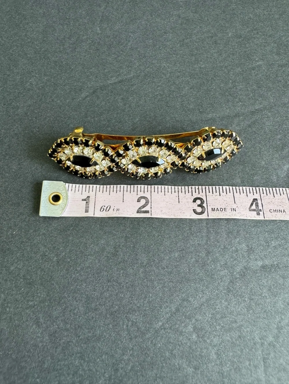 Vintage Rhinestone Hair Clip Large Barrette Gold Tone Prom Formal Made In France